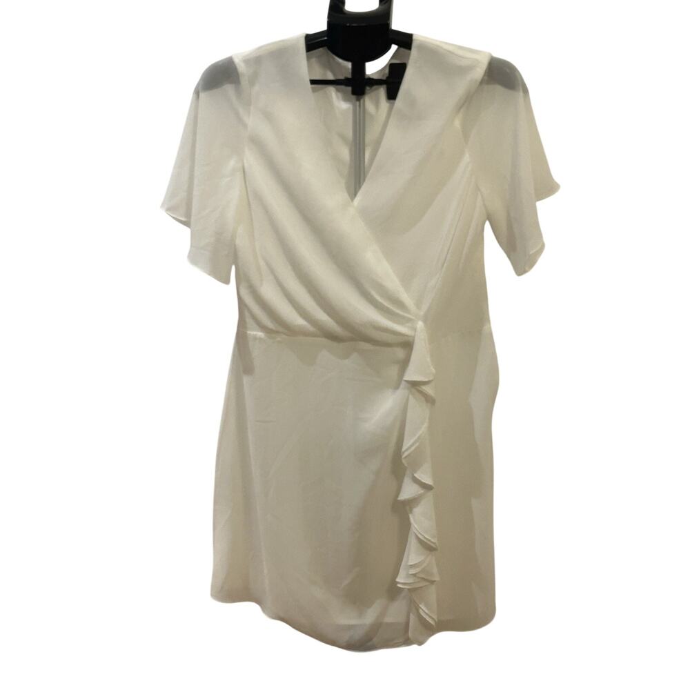 NWT Naked Zebra Lorraine Ivory Short Sleeve Ruffle White Dress Women's size L